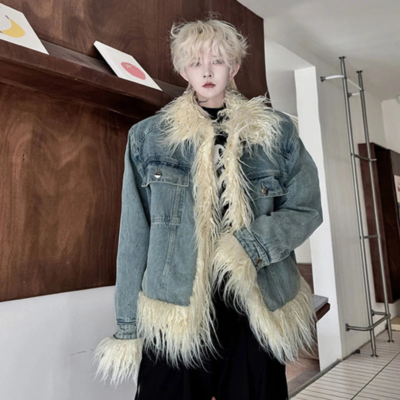 Denim Casual Fur Patchwork Jacket