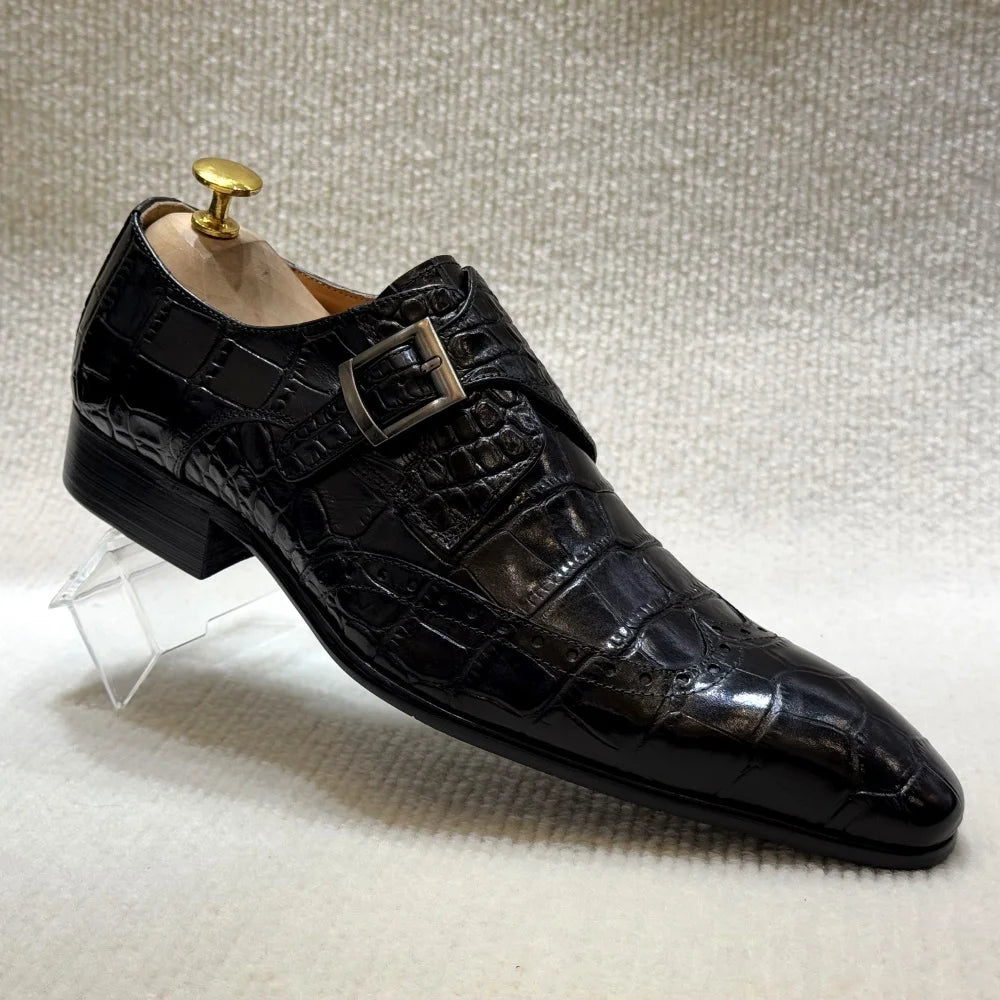 Genuine Leather Slip-On Wingtip Brogue Shoes
