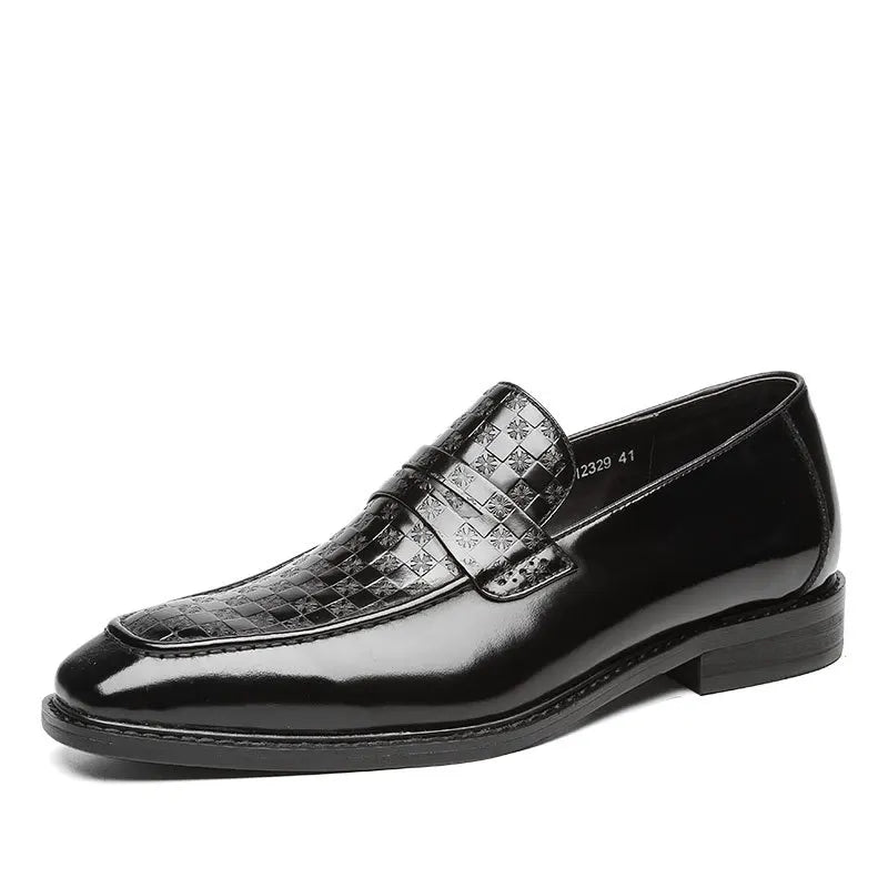 Geometric Pattern Genuine Leather Men's Loafers