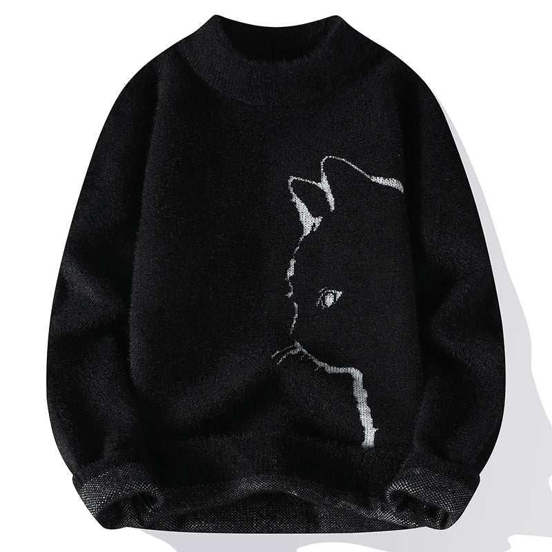 Solid Cat Silhouette Loose Sweater