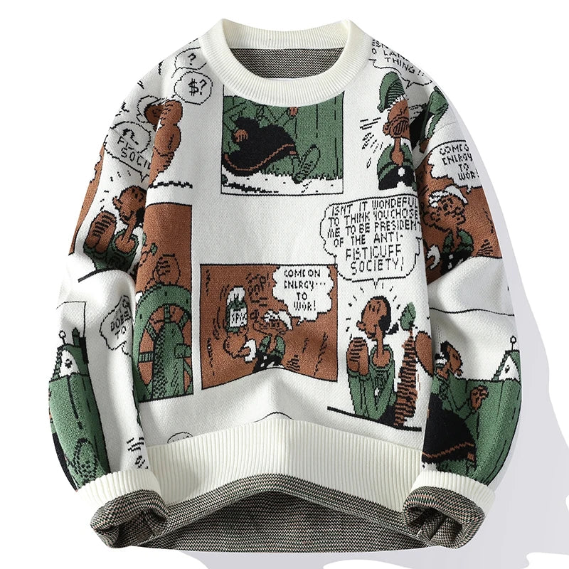 Cartoon Print Pattern Wool Sweater