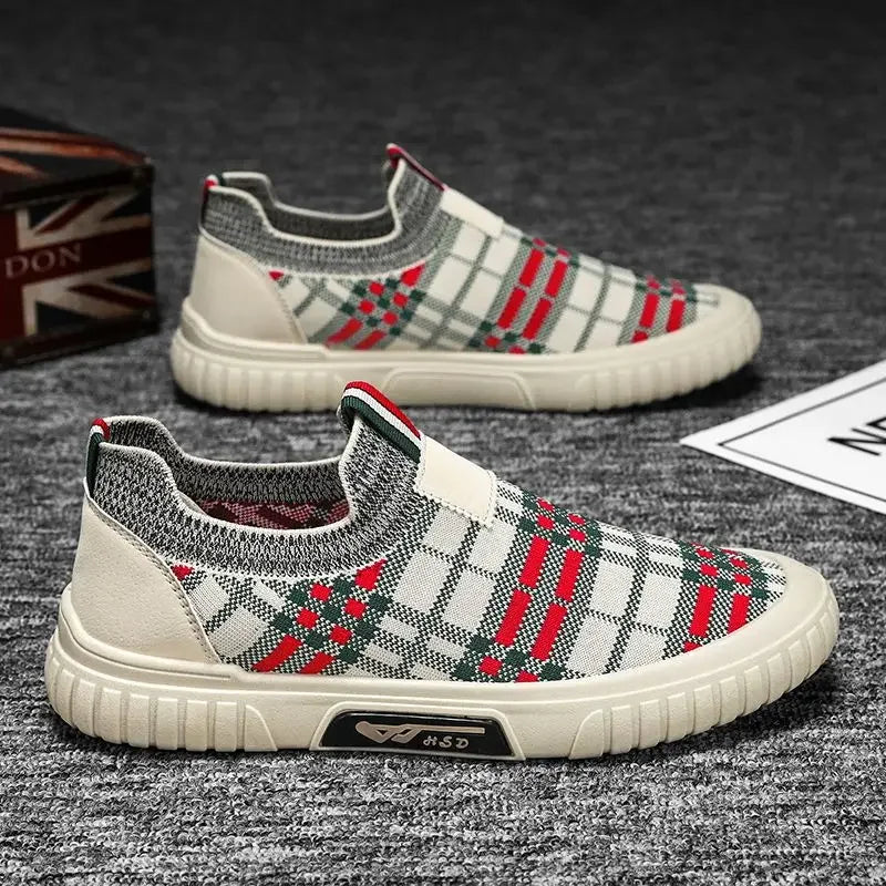 Plaid Air Mesh Slip-On Sneakers