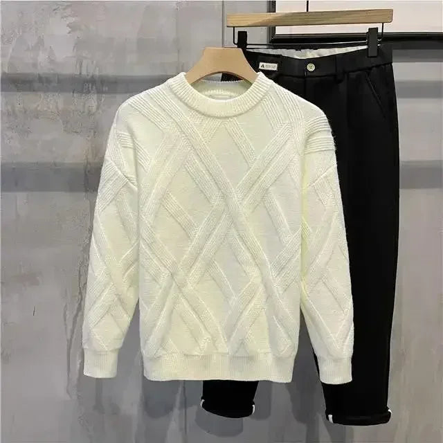 Rhombus Knitted Wool Sweater