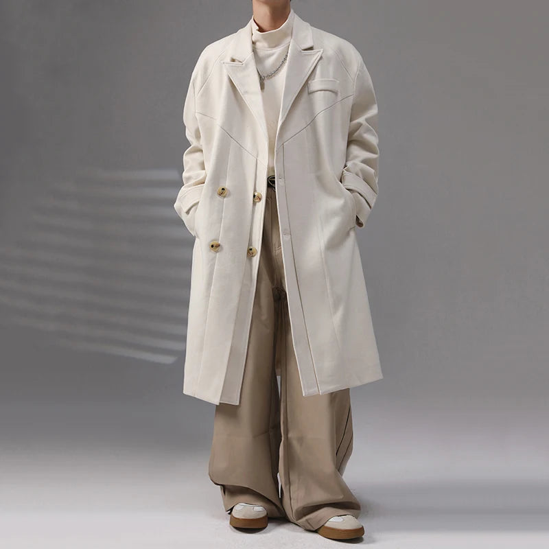 Woolen Double-Breasted Casual Solid Coat