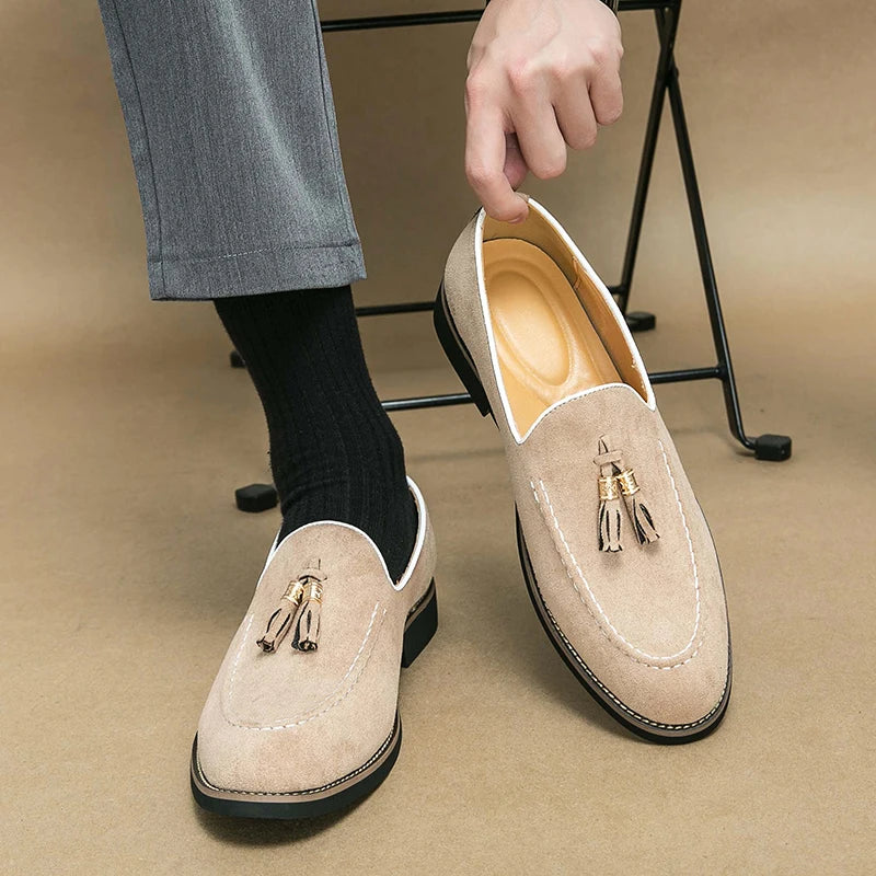 Stitches Suede Round Toe Loafers