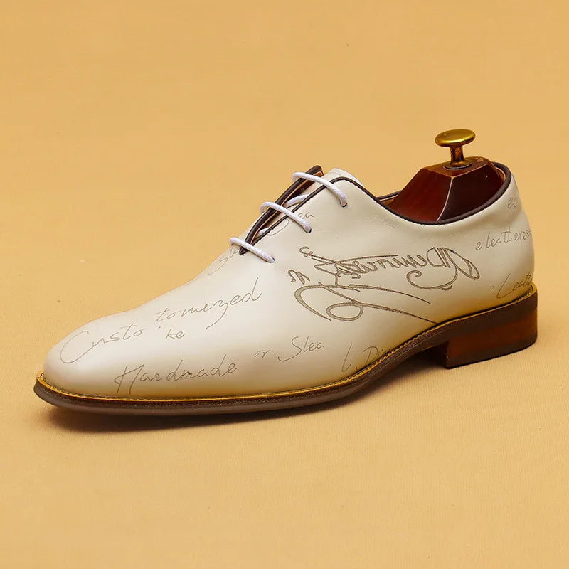 Italic Letter Pattern Leather Men's Shoes