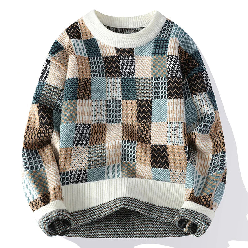 Vintage Geometric Checkered Pattern Sweater