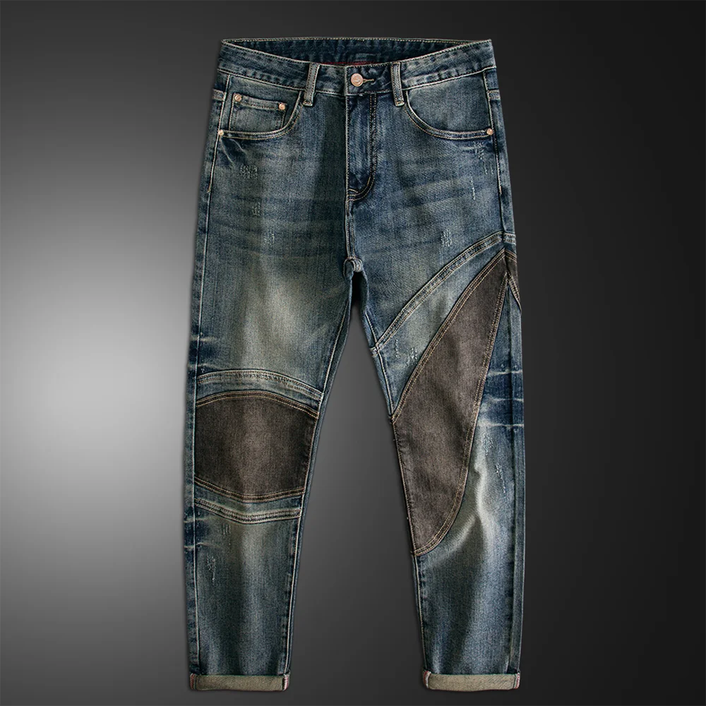 Contrast Stitching Patchwork Design Jeans