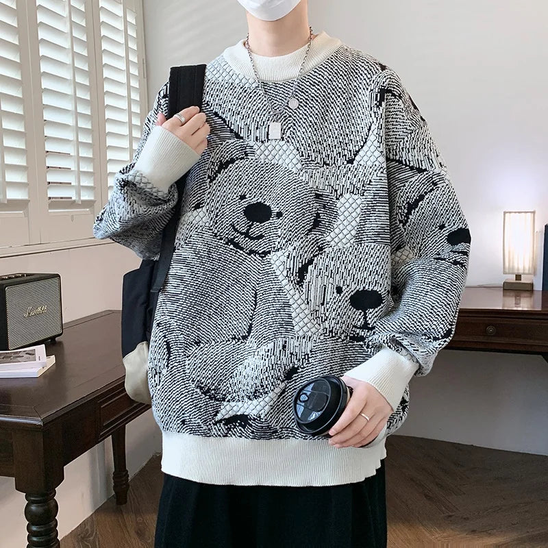 Bear Printed Cashmere Casual Sweater