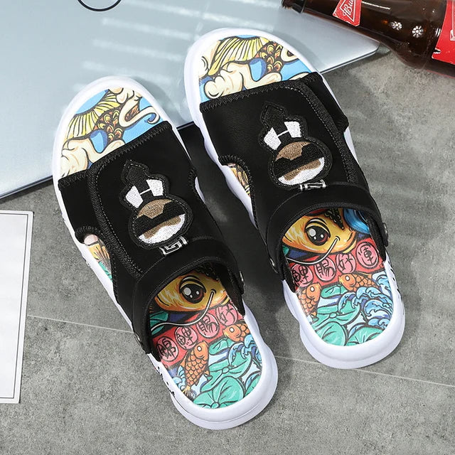 Black Graffiti Design Sandals