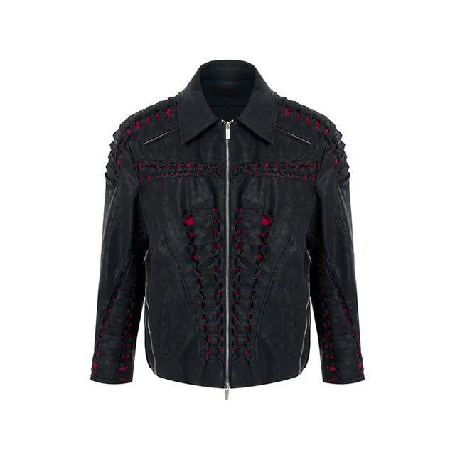 Skeleton Hollow PU Leather Jacket Set
