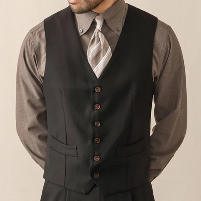 Single-Breasted V-Neck Polyester Vest