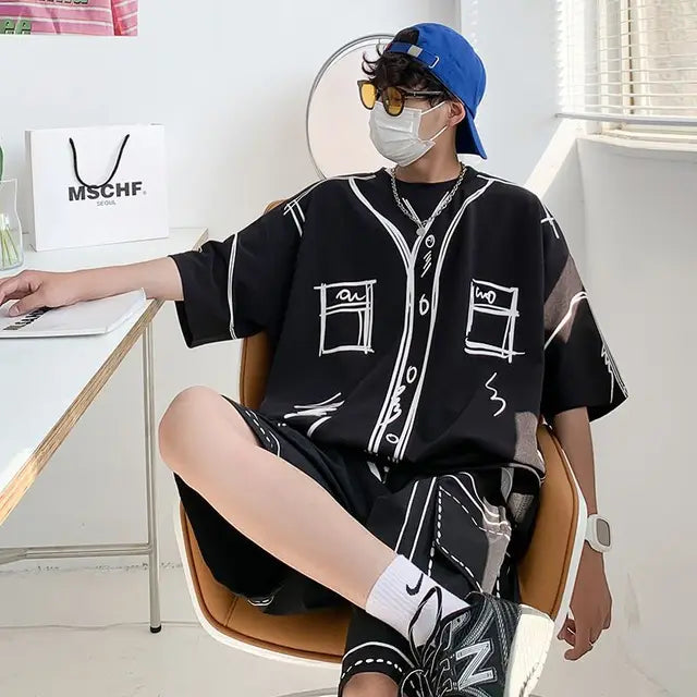 Solid Graffiti Oversize T-Shirt Shorts Set