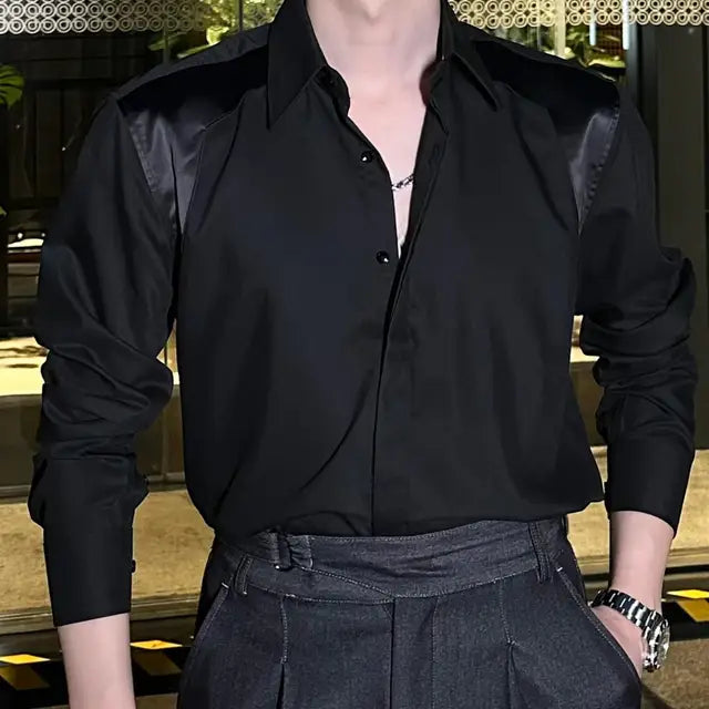 B&W Patchwork Silk Shoulder Shirt