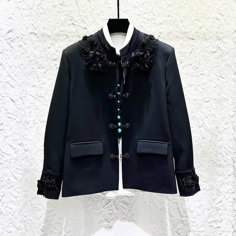 Embroidery 3D Flower Beaded Blazer