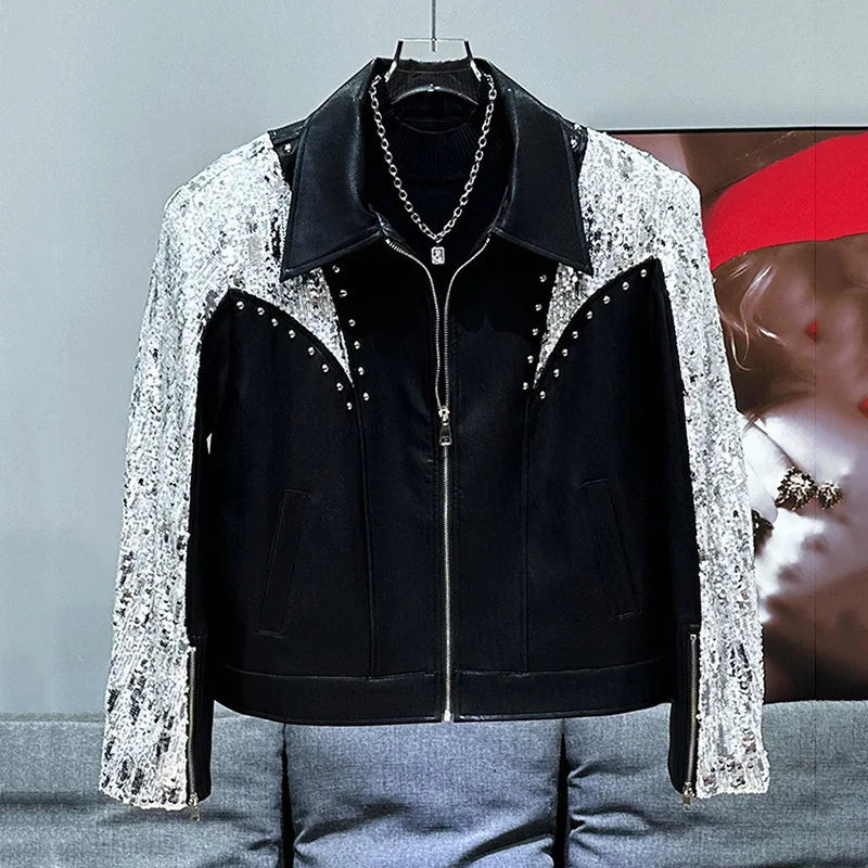 Sequin Patchwork Design Zipper Jacket