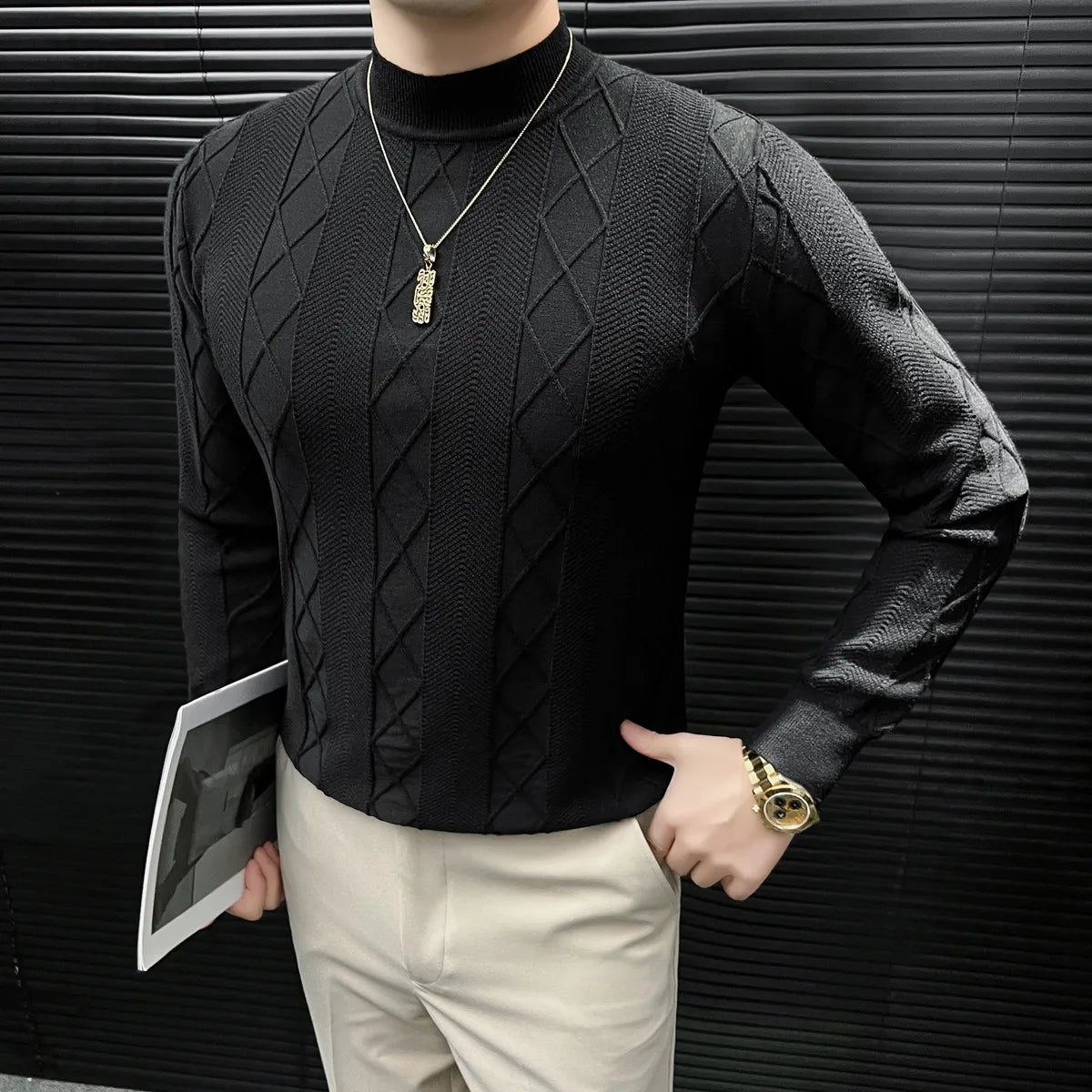 Diamond Jacquard Knit Sweater