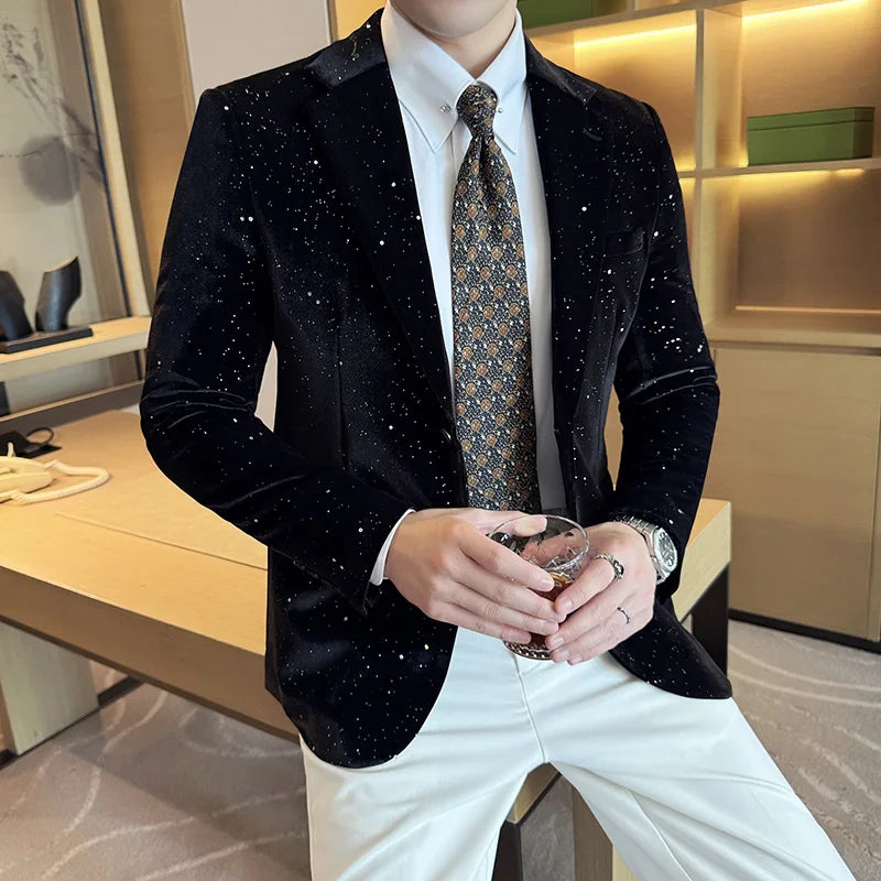 Velvet Splashed Slim Fit Solid Blazer