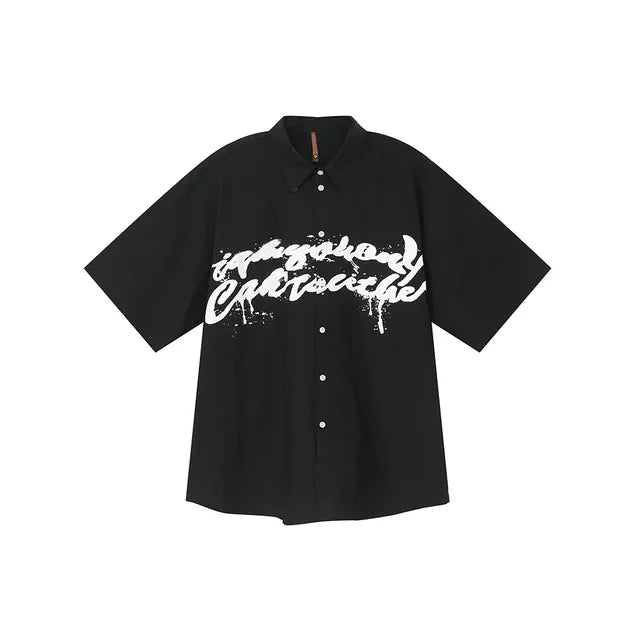 Ink Letter Print Design Polyester Shirt