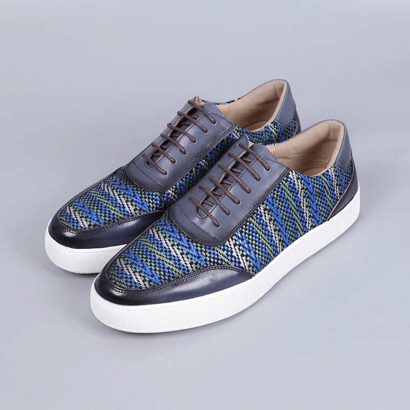 Geometric Woven Pattern Men's Flat Sneakers