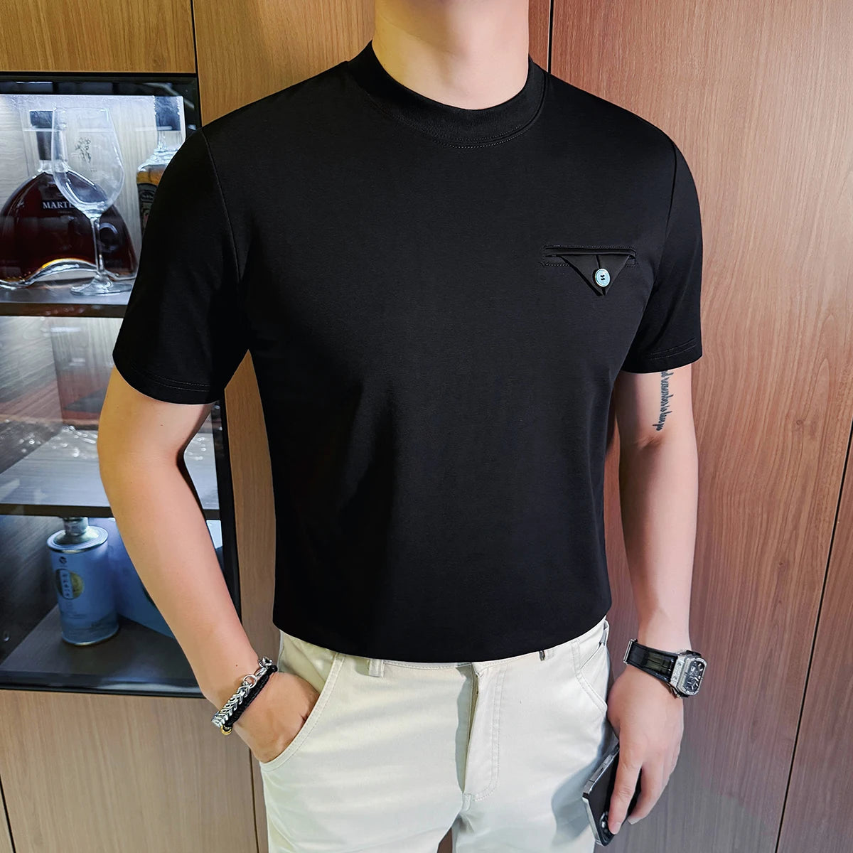 Chest Pocket Design Round Neck T-Shirt