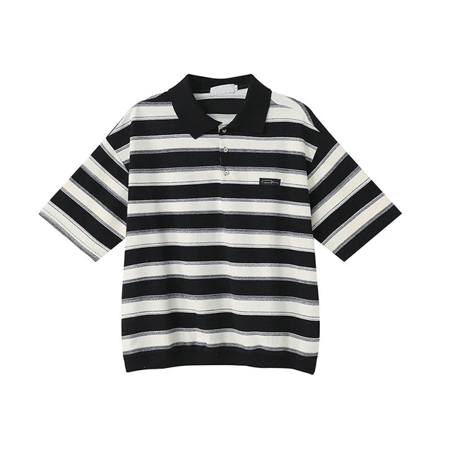 Stripe Contrasting Color Style Polo Shirt