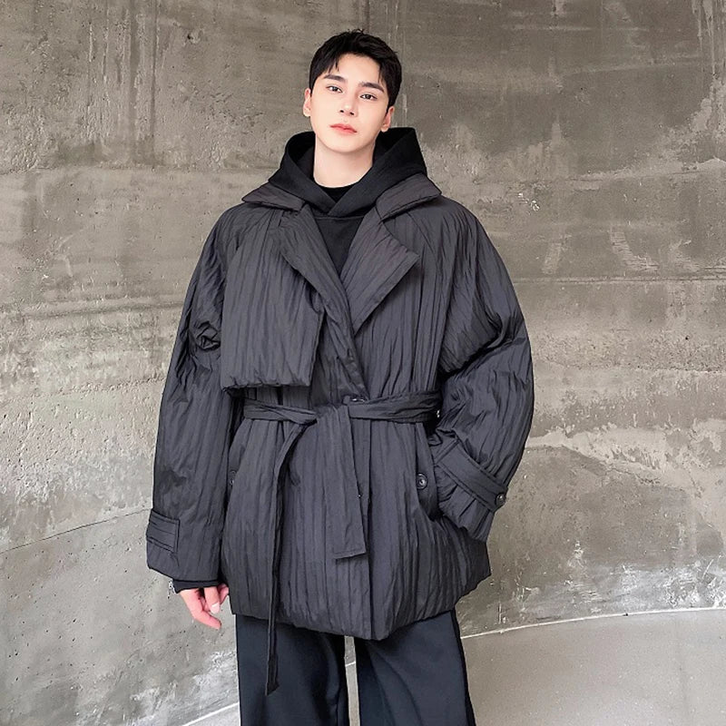 Black Loose Pleated Niche Design Parka