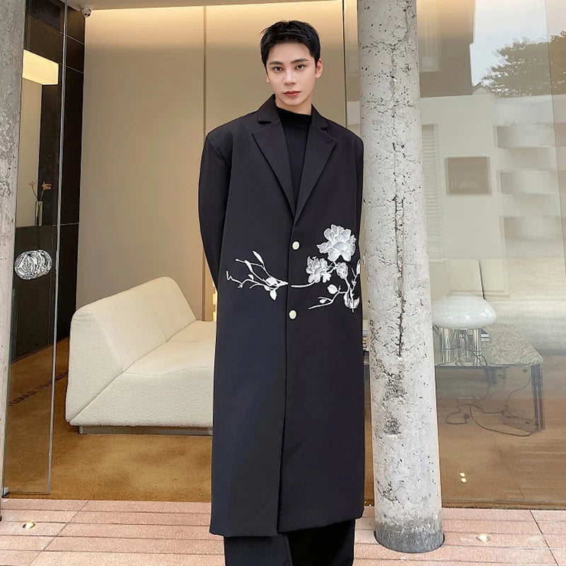 Black Chinese Embroidery Long Coat