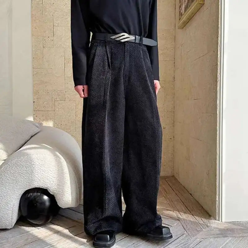 Solid Color Twill Loose Trousers