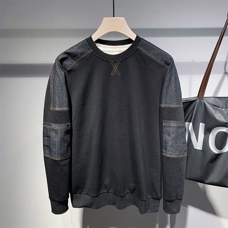 Retro Patchwork Denim Men's Sweatshirt