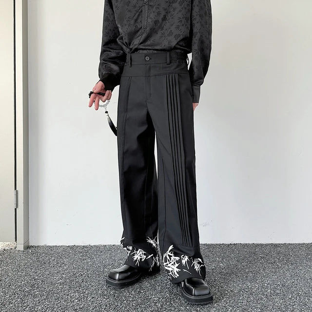 Black Pleated Design Loose Pants