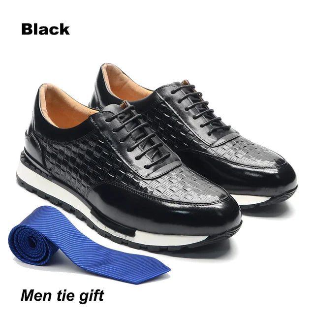 Plaid Pattern Natural Genuine Leather Shoes