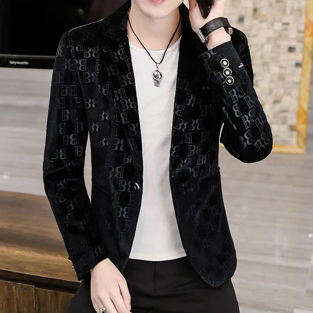 Letter Pattern Design Velvet Blazer