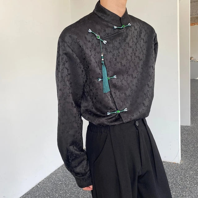 Chinese Satin Jacquard Tassel Shirt