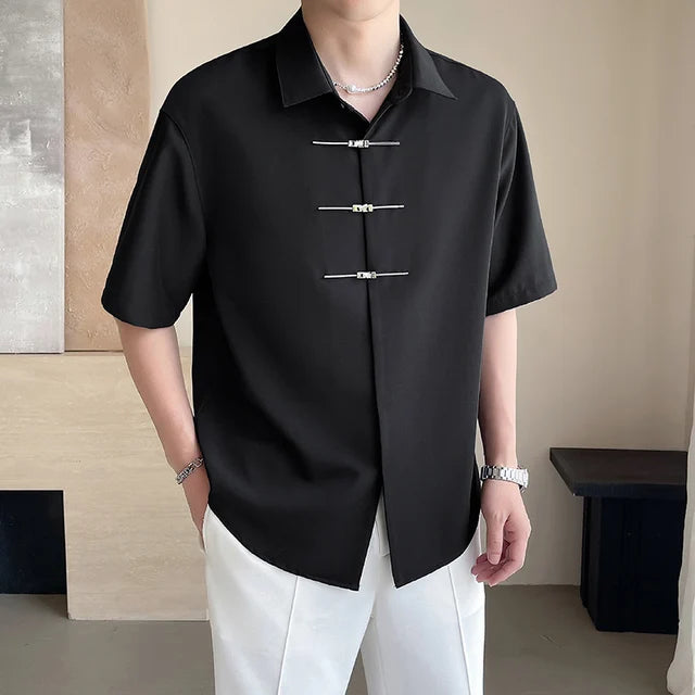 Ice Silk Chinese Style Mid-Sleeved Shirt