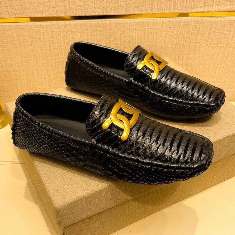 Croc-Skin Metal Appliques Flats Loafers