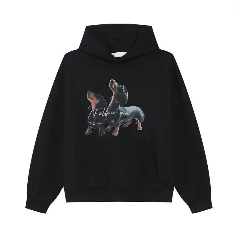 Solid Dog Printed Letter Loose Hoodie