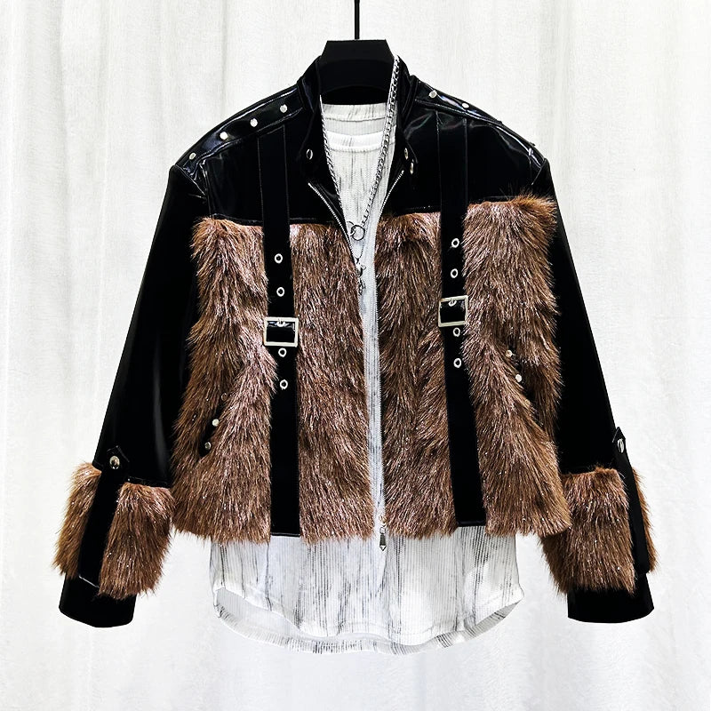 Faux Mink Plush Splicing Fashion Jacket