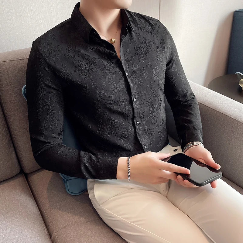Floral Jacquard Slim Fit Fashion Shirt