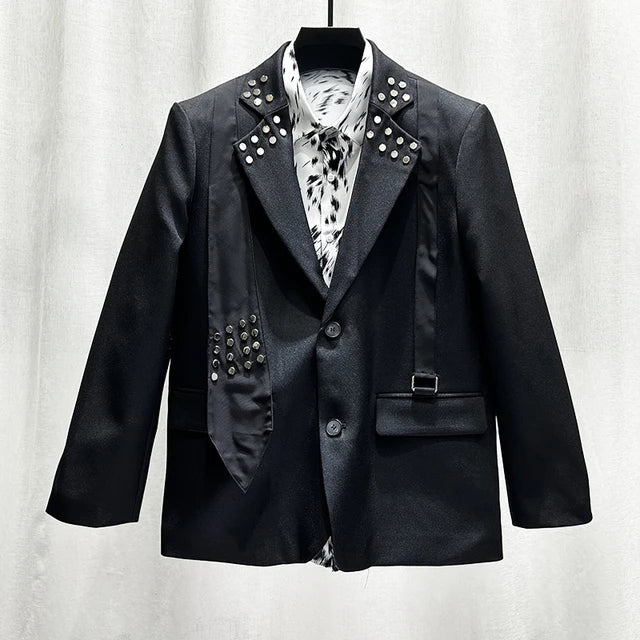 Black Color Metal Rivet Design Blazer