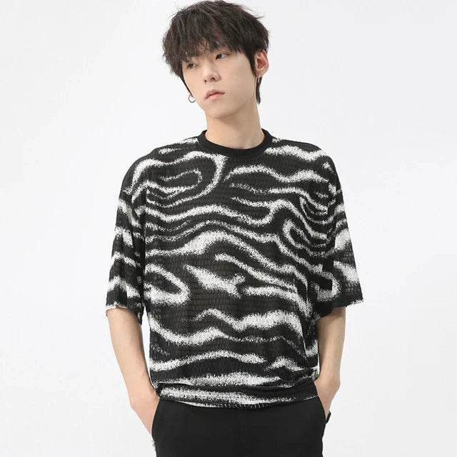 Wavy Streak Pattern Half Sleeve T-Shirt