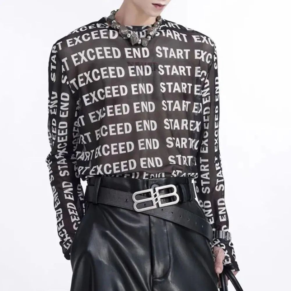 Fashion Letter Print Mesh T-Shirt