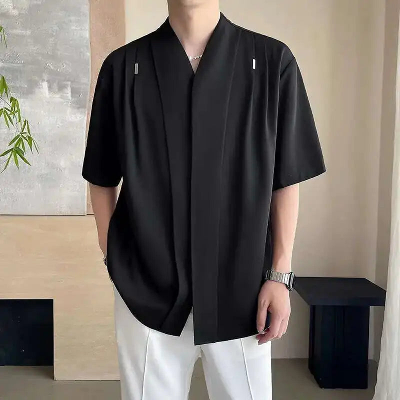 Mid-Sleeved V-Neck Solid Shirt