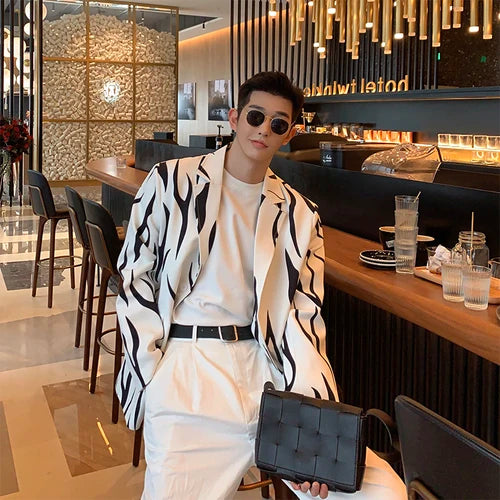 Zebra Pattern Cotton Polyester Blazer