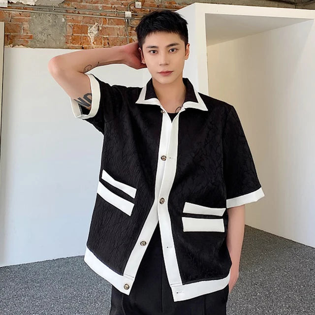 Black Turn-down Collar Contrast Color Shirt