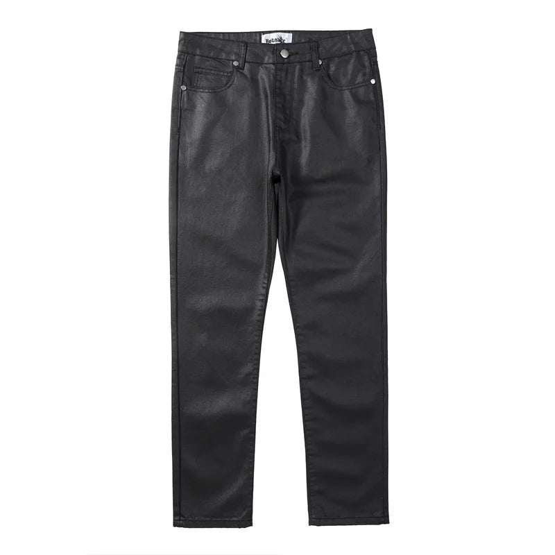 Black Solid Wax Coating Pants