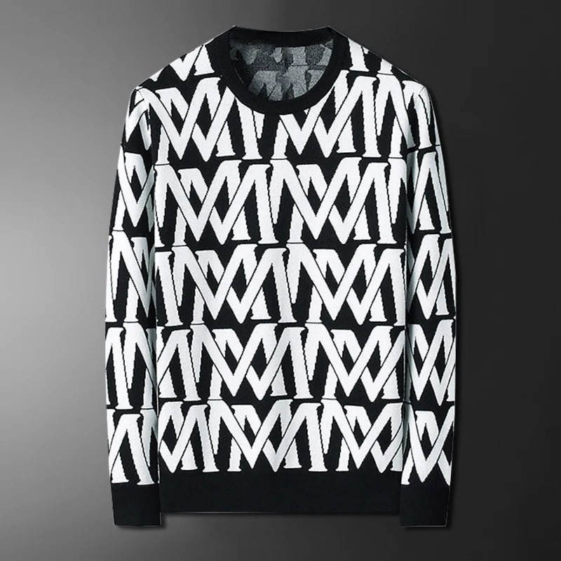 Black Contrast Geometric Letter Sweater