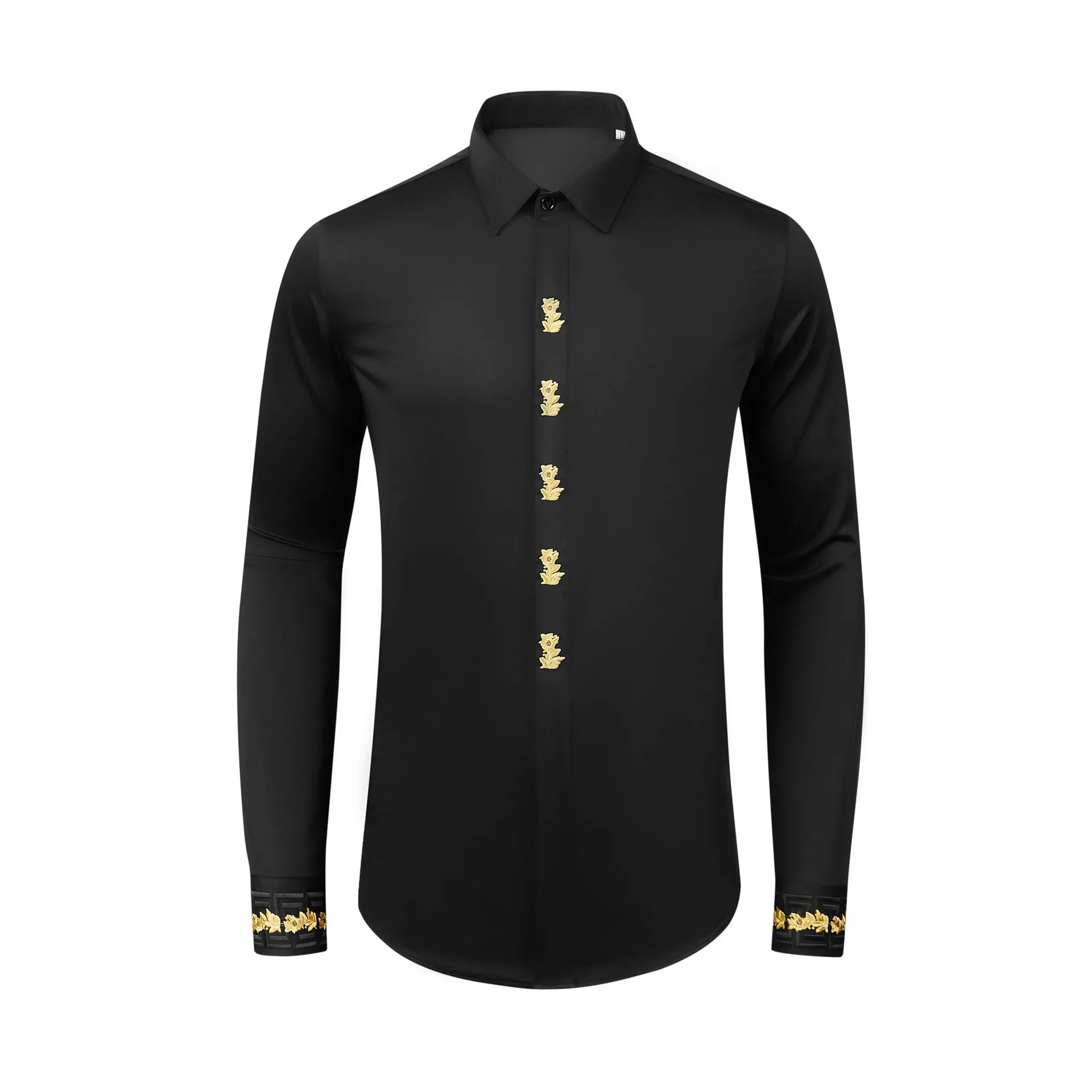 Chinese Style Gold Flower Embroidered Shirt