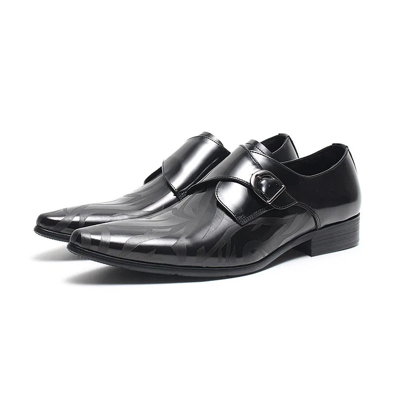 Shiny Geometric Leather Pointed Toe Shoes