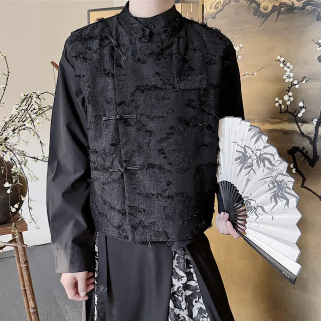 Solid Color Fringe Chinese Style Shirt